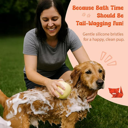 HamInWay Dog Bath Brush, 2-in-1 Dog Grooming Brush with Built-in Shampoo Dispenser, Gentle Silicone Bristles for Bath & Massage, Non-Slip Handle, Easy Clean Design for Dogs, Cats & Small Pets, Blue