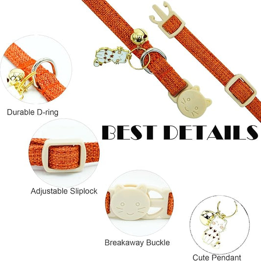 Elegant little tail 2 Pack Cat Collar- Halloween Orange&Purple Linnet Cat Collars Breakaway with Bell Pendant Wedding Kitten Boy Girl Safety Adjustable 7-12 Inch Collar for Small Cats Puppy