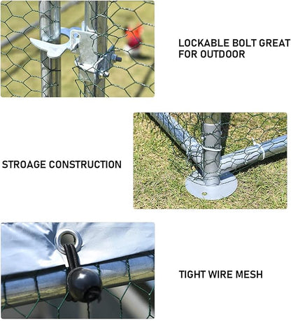 1.26'' Chicken Runs for Yard with Cover, Large Metal Chicken Run Walk in Metal, Outside Dog Kennel with Roof, Flat Roofed Outdoor Kennel for Cats(9.2’L x12.5’Wx 6.4’H)