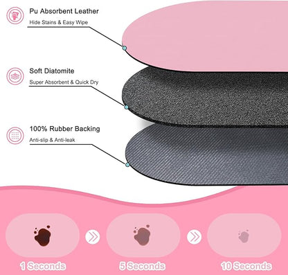 Cat Food Mat Small - 20''x12'' Absorbent Cat Feeding Mat, Pet Water Mats Protect Floor, No Stains Quick Dry Pet Placemats for Food and Water Bowl, Non-Slip Base Cats Bowl Mats for Messy Drinkers, Pink