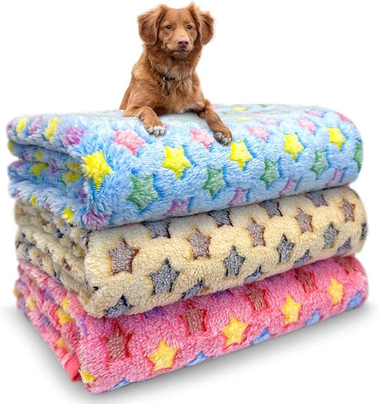 Dog Blankets for Medium Large Dogs, 3 Pack Washable Pet Throw 41" x 31", Fuzzy Soft Puppy Cover for Kennel Crate Bed