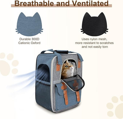 ‌YooxArmor Cat Carrier Backpack, Airline Approved Mesh Dog Backpack with Breathable, Hiking, Travel, Camping, Pet Carriers Backpack for Large Cats and Small Dogs - Holds Pets up to 15 Lbs (Blue)