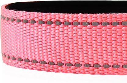 Joytale Reflective Dog Collar, Soft Neoprene Padded, Metal D-Ring, Nylon Pet Collar Adjustable for Large Dogs, Neon Pink, L