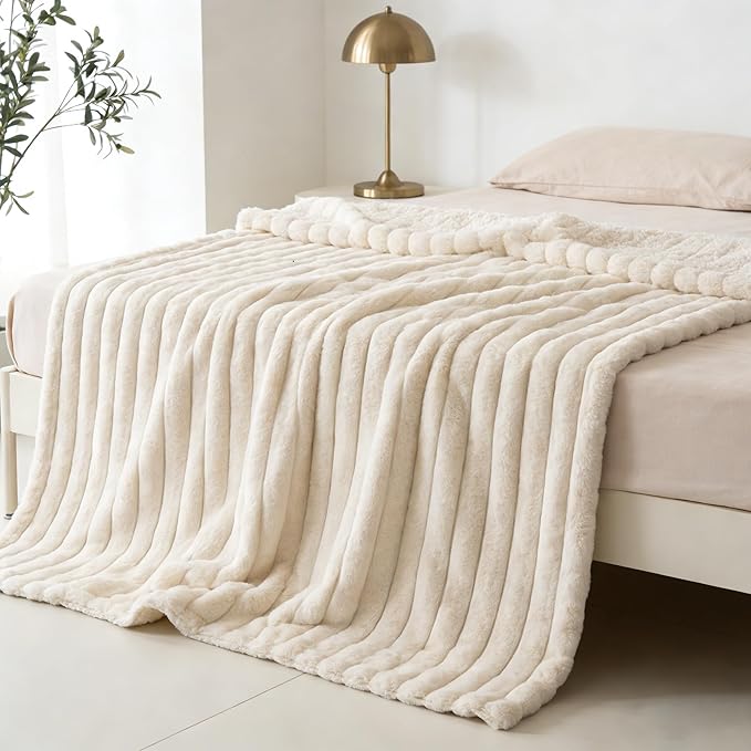 Waterproof Dog Blanket for Bed, Luxury Plush Washable Large Dogs Blankets for Furniture Protection, Super Soft Calming Pet Blanket for Indoors (Cream, 60"x80")