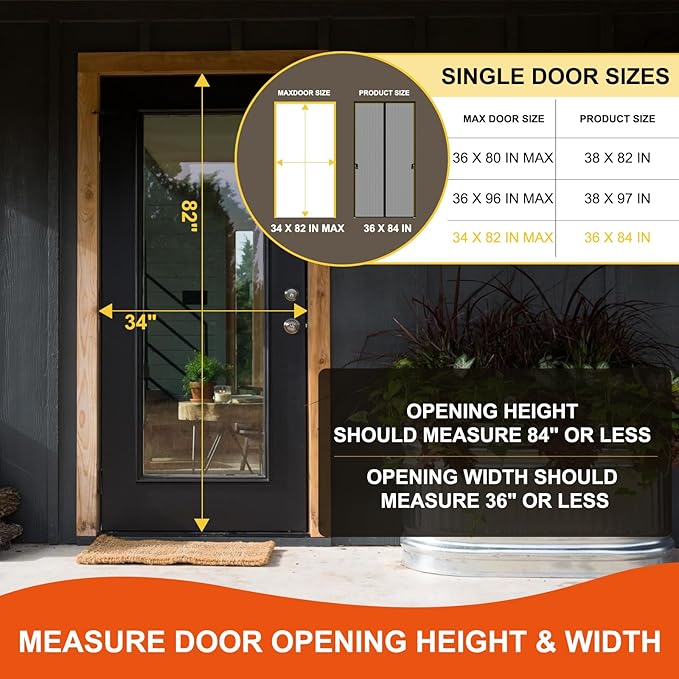 Fiberglass Magnetic Screen Door Fit Door Size 34 x 82 in- Heavy Duty Fiberglass Screen Door Mesh for Interior Door, Patio and Sliding Doors - Door Screen Magnetic Closure Let Fresh Air in