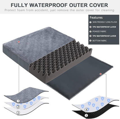 MIHIKK Waterproof Dog Beds for Small Dogs Orthopedic Dog Beds for Crate with Removable Washable Cover Egg-Crate Foam Pet Pad Mat with Anti-Slip Bottom, 23x17 Inch, Grey