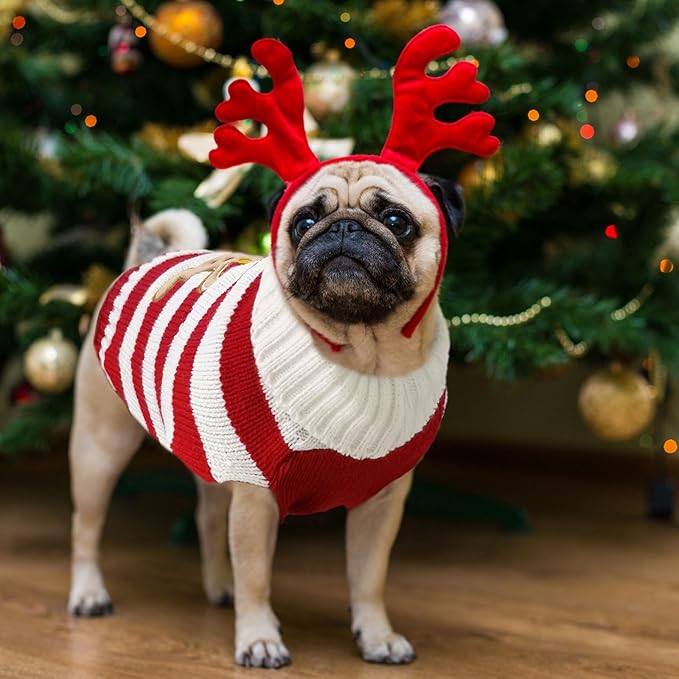 Dog Christmas Sweater Xmas Pet Clothes Cute Striped Gingerbread Man Costume Holiday Puppy Cat Jumpers Outfits New Year Gifts for Small Medium Large Dogs(Red Gingerbread Man,XL)
