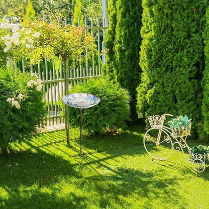 VCUTEKA Glass Bird Bath Outdoor BirdBath Garden Bird Feeder with Metal Stake