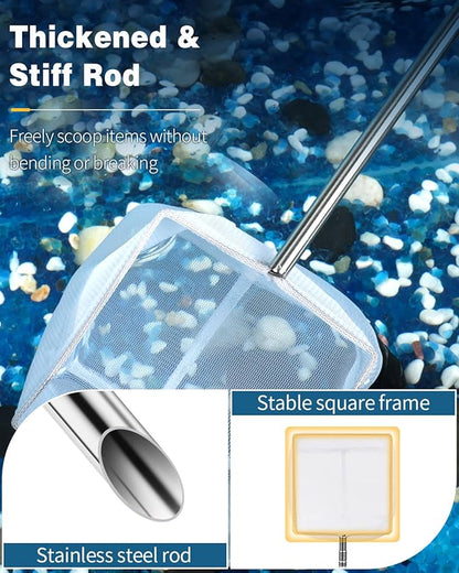 Pawfly Aquarium Shrimp Net Tiny Fish Tank Net with Extendable Stainless Steel Handle Soft Square Fine Net Mesh for Shrimp Baby Fish Food Residue Debris Skimming Net for Small Ponds