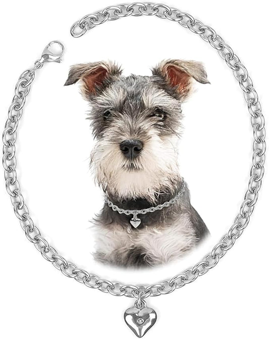 HOWWFALY Dog Collar and Dog Chain Necklace Stainless Steel Adjustable 18K Sliver Heart-Shaped Necklace for Small Pets Cats Kitten Puppy (Sliver, 12 inch)