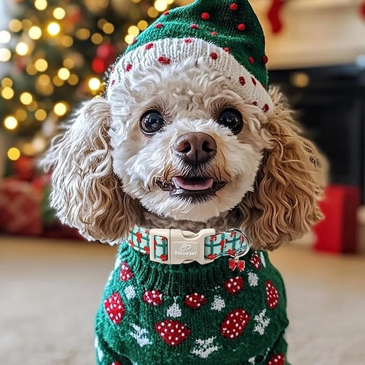 Christmas Dog Collar for Medium Dogs - Cute Festive Plaid with Red Bow Christmas Collars for Dogs, Soft Adjustable New Year Dog Collars with Quick Release Buckle M