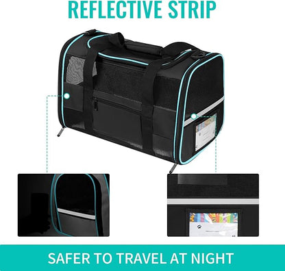 Soft - Sided Pet Carrier for Cats and Small Dogs, Airline - Approved, Black Travel Tote with Mesh Windows, Foldable Bowl, Shoulder Strap, Oeko - TEX Certified