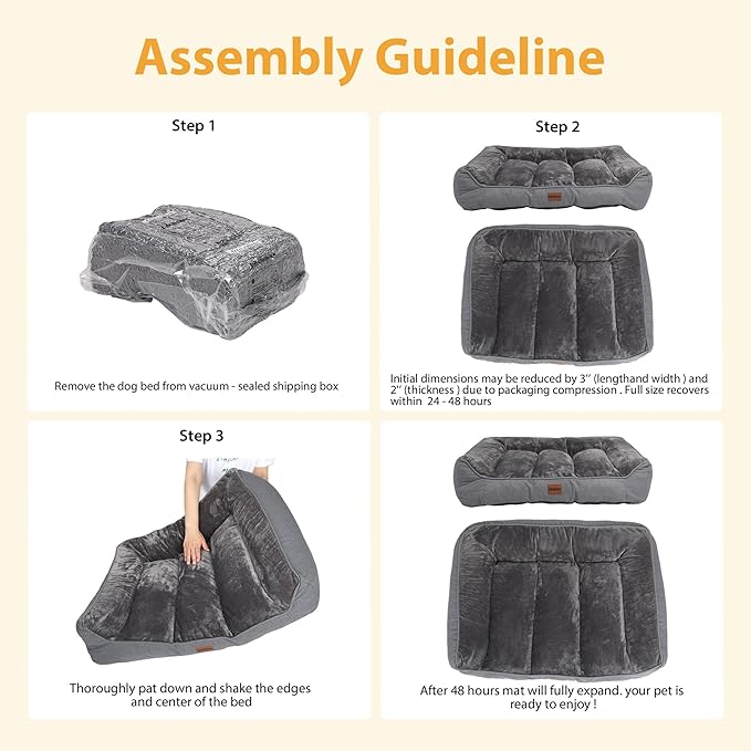 Orthopedic Dog Bed for Extra Large Dogs - Extra Thick Supportive Dog Couch Bed, Pet Beds Sofa with Waterproof Washable Cover & Non-Slip Bottom, Grey, 48x35 Inch