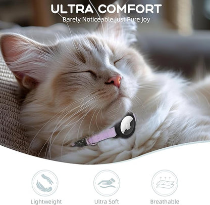 AirTag Cat Collars, Stretchy Collar with Apple AirTag Holder and Bell, Breakaway Ultra Design Elastic GPS Tracking Collars for Cats and Puppies, (7.5-12.5 Inch), Purple
