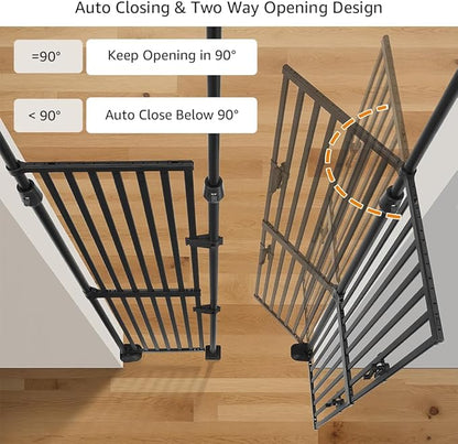 unipaws 75" High Extra Tall Cat Gate, Auto Closing and No Drilling Safety Gate for Doorway Hallway Stairs, Cat Dog Proof, Fit for 35"-38" Wide Opening, Indoor Use, Black