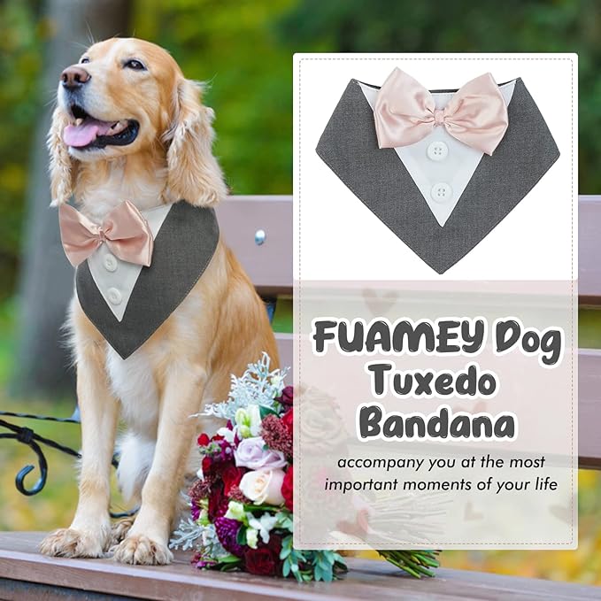 FUAMEY Dog Tuxedo for Medium Dogs,Dog Formal Suit Dogs Attire Pet Bow Tie Puppy Party Costumes Cat Tux Outfits Pets Bandana Cosplay Adjustable Bowties Wedding Birthday Valentines Grey M