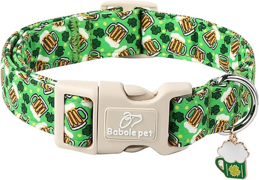 St Patricks Day Dog Collar for Small Dogs - Green Beer Shamrock Dog Collars for Boys&Girls Dogs, Adjustable Irish Clover Puppy Collar with Quick Release Buckle XS