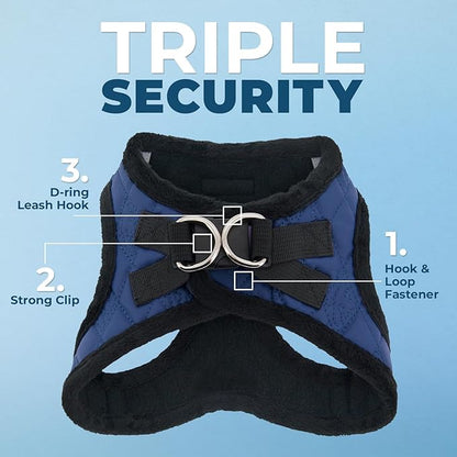Best Pet Supplies - All Weather Plush, Reflective, No Pull Harness for Small, Medium Dogs, Cats - Secure with Hook & Loop Fastener, Buckle, Double D-Rings - Royal Blue Faux Leather, XL
