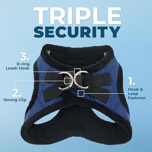 Best Pet Supplies - All Weather Plush, Reflective, No Pull Harness for Small, Medium Dogs, Cats - Secure with Hook & Loop Fastener, Buckle, Double D-Rings - Royal Blue Faux Leather, XL