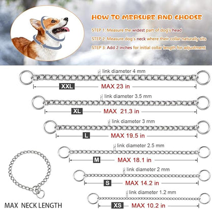 TagME Chain Choke Collar for Dogs, Adjustable Weather Proof Necklace for Small Dogs, Alloy Steel Pet Training Collar
