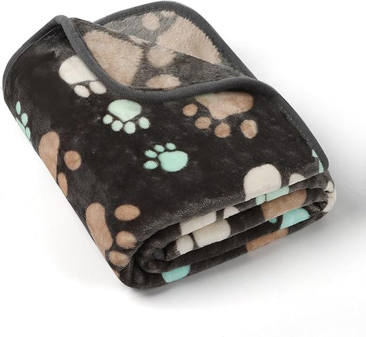 Dog Blankets for Large Dogs, Upgraded Pet Cat Flannel Blankets Washable, Premium 300GSM Soft Pet Throw Cover for Kennel Crate Bed, Sofas, Cute Paw Pattern, 80x60 inch, Grey