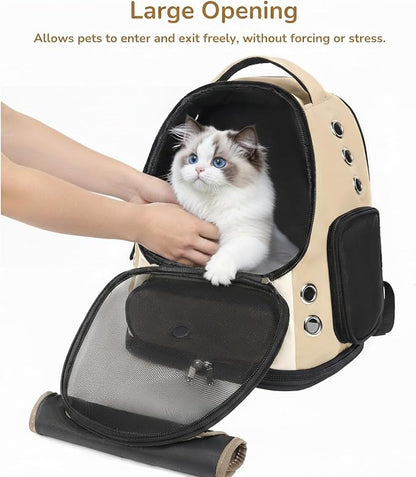 Cat Backpack Carrier, TSA Airline Approved Pet Travel Bag for Small Medium Dogs, Ventilated Hiking Camping Backpack for Cats, Kitten and Puppy up to 18 lbs, Khaki Mesh