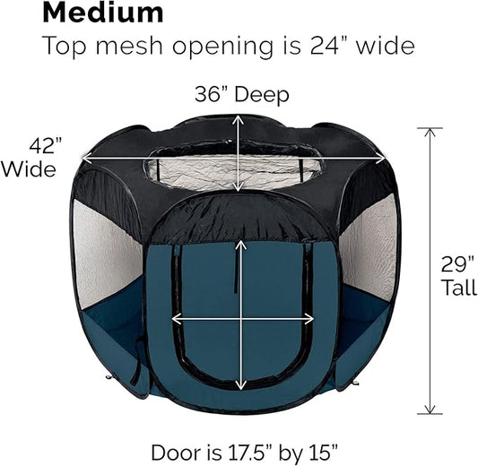 Furhaven Pop Up Playpen Pet Tent Playground - Sailor Blue, Medium