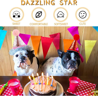 4 Pieces Dog Birthday Hat for Pets Christmas Party Decoration Accessories Pet Headband Hats Charms Grooming Accessories (Red, Pink, Gold, Blue,Fresh Style)