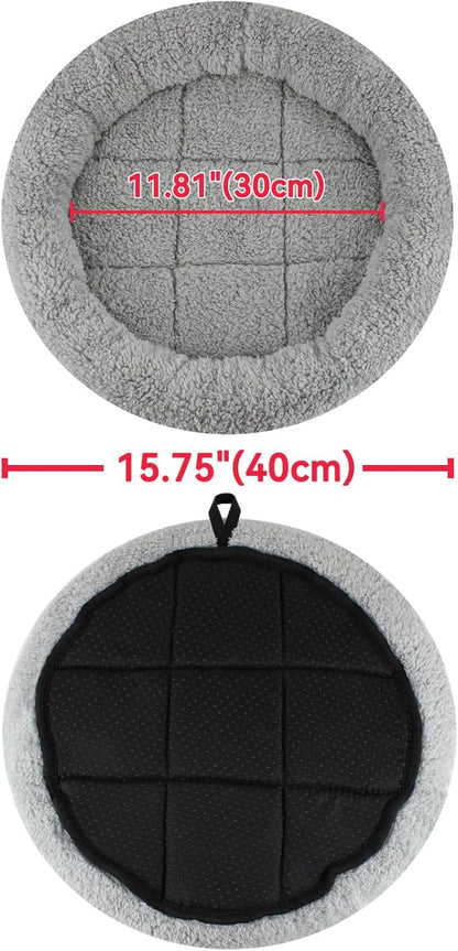 Enjoying Plush Cat Bed Mat, 15.75" Round, Self Warming Dog Bed with Pillow, Puppy Kitty Relying/Curling Sleep Cushion, Warm Bed for Small to Medium Dogs Cats Rabbits, Antiskid Bottom, Medium