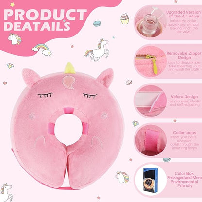 IEUUMLER Inflatable Recovery Dog Collar, Protective Donut Cone, Adjustable Soft Collar for Dog and Cat After Surgery Prevent from Biting & Scratching EU002 - Unicorn L