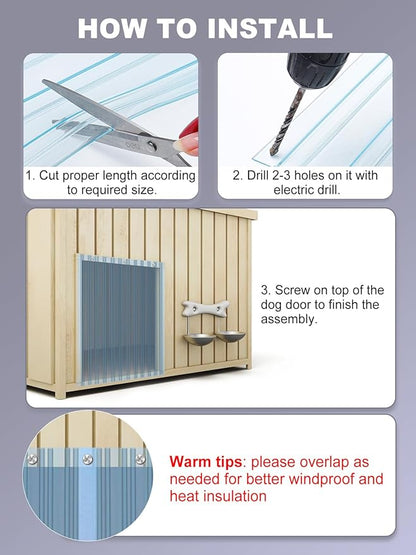13.7in x 4.9ft Door Replacement Flaps for Dog House - Easy to Cut & Install Transparent Vinyl Strip for Doggie/Doggy/Cat Entry Door