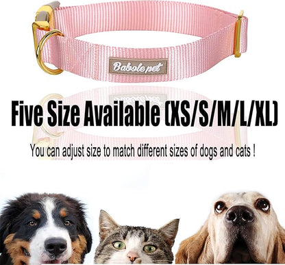 Nylon Dog Collar - Adjustable Pink Soft Webbing Dog Collars for Small Medium Large Dogs Boy Girl Puppy Collar with Safety Metal Buckle L