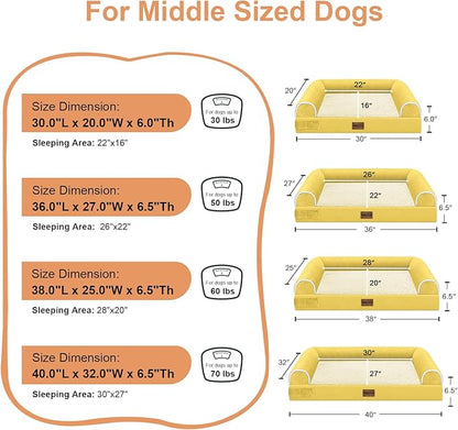 Medium Large Dog Bed Orthopedic Washable: Beds Bolster Medium Large Sized Dog Bed Egg Crate Foam Couch Sofa Waterproof with Removable Cover - Ginger