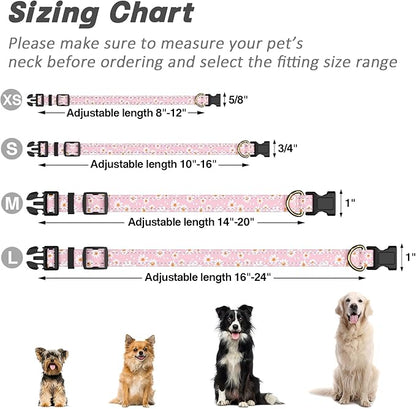 Reflective Dog Collar for Large Dogs, Cute Daisy Theme Adjustable Heavy-Duty Nylon Puppy Collar for Boy and Girl Female, Soft Pet Accessories with Quick Release Buckle, Neck 16-24", Pink