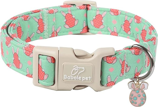 Easter Dog Collar for Small Dogs - Green Bunny Egg Dog Collars, Cute Boy Girl Dogs Easter Collar, Adjustable Spring Holiday Pet Collars with Quick Release Buckle XS