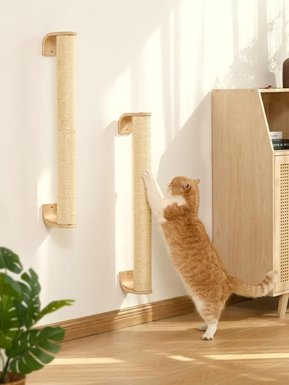 FUKUMARU Cat Wall Scratcher, 60" Tall Wall Mounted Kitten Scratching Post, Sturdy Sisal Climbing Tree for Indoor Large Cats