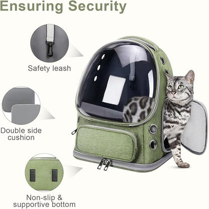 Cat Backpack Carrier, Breathable Cat Carrier Large Space Bubble Pet Backpack for Kitty Small Dog, Foldable Airline Approved Pet Travel Carrier for Travel Hiking (Green, 20 lbs)