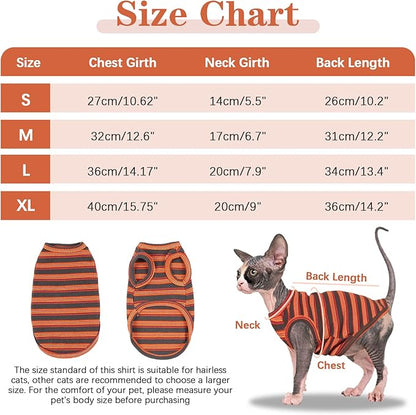 BRKURLEG Sphynx Hairless Cats Shirt Puppy Clothes Soft Cotton T-Shirts Cute Cats Pajamas Cat Stripes Vest Pet Sweater, Round Collar Vest Kitten Shirts(Red Stripes, S)