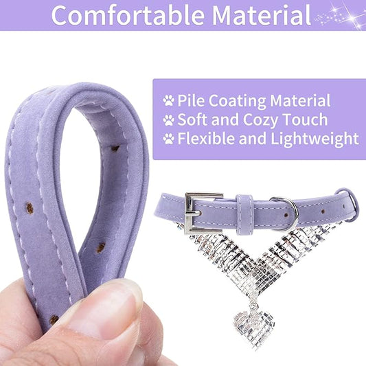 EXPAWLORER Cute Dog Necklace - Rhinestone Dog Collar, Soft Velvet Collar for Girl Boy Cats Dogs, Sparkling Pet Neck Decoration, Adjustable Pet Collar for Puppies Cats Small Medium Dogs, Purple M