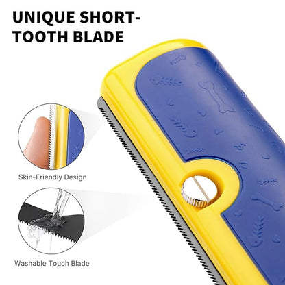 Dog Deshedding Brush & Shedding Blade, Everyday Undercoat Grooming Tool for Short & Medium Fur and Double Coats, Replaceable Metal Blade, Ergonomic Handle, Blue & Yellow