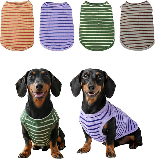 Dog Clothes, Stripe Dogs Shirts for Small & Medium Breeds, Pet Tank Top, Breathable Waffle Fabric Puppy Outfit, Shirt for Chihuahua, Yorkie, Dachshund, Corgi (4Pack, Medium)