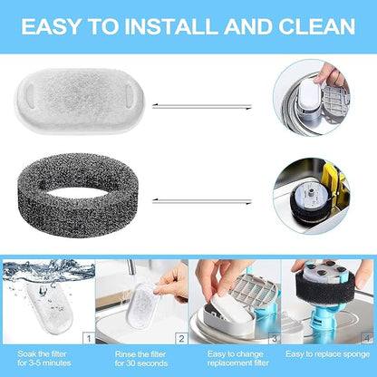 Cat Water Fountain Filter for Stainless Steel 108oz/3.2L& 67oz/2L Automatic Pet Water Dispenser Fountian Replacement Filter with Sponges