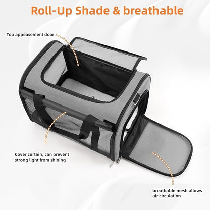 TWDEPART Cat Carrier Backpack - Multifunctional, Firm & Foldable with Roll-Up Shade, Breathable Design Includes Collapsible Bowl & Cushion (Grey)