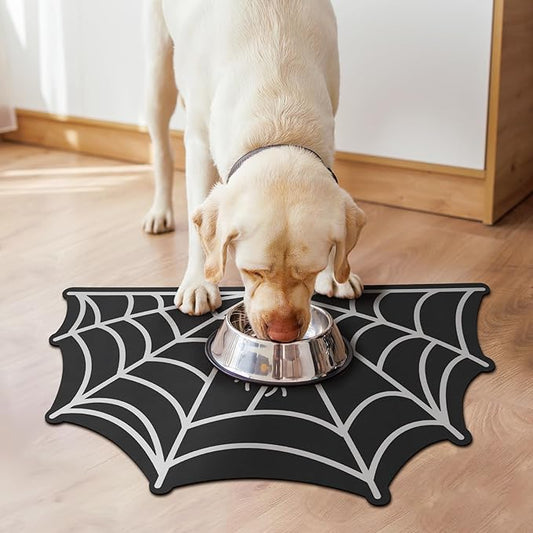 Pet Mats for Food and Water Dog Cat Food Mats Pet Feeding Mat Anti-Slip No Stains Quick Dry Floors Waterproof Placemat for Pet Food Water Bowl Mat Halloween Decorations - 23.6"x15.7" Spider Web