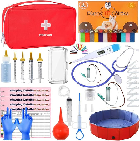 kewen Puppy Kitten Whelping Supplies, Whelping kit for Puppies Birth,Kitten Supplies,Dog Supplies,Puppy kit,Kitten Bottle Feeding kit for New Born Puppy Supplies and Kitten (with 32" Whelping Pen)