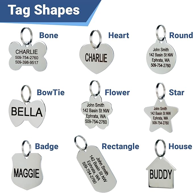 GoTags Stainless Steel Pet ID Tags, Personalized Dog Tags and Cat Tags, up to 8 Lines of Custom Text, Engraved on Both Sides, in Bone, Round, Heart, Bowtie and More (Flower, Regular (Pack of 1))