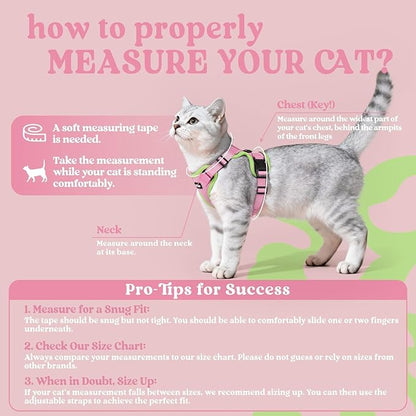 rabbitgoo Cat Harness and Leash for Walking, Escape Proof Soft Adjustable Vest Harnesses for Cats, Easy Control Breathable Reflective Strips Jacket, Pink&Light Green, S