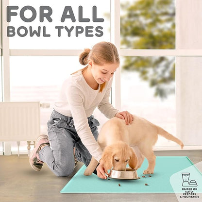 Dog Food Mat - Raised Edges Dogs Mat for Food and Water Prevent Spill, Waterproof Cat Food Mats Protect Floors, Easy Clean Dog Bowl Mats for Food and Water, Silicone Pet Food Tray