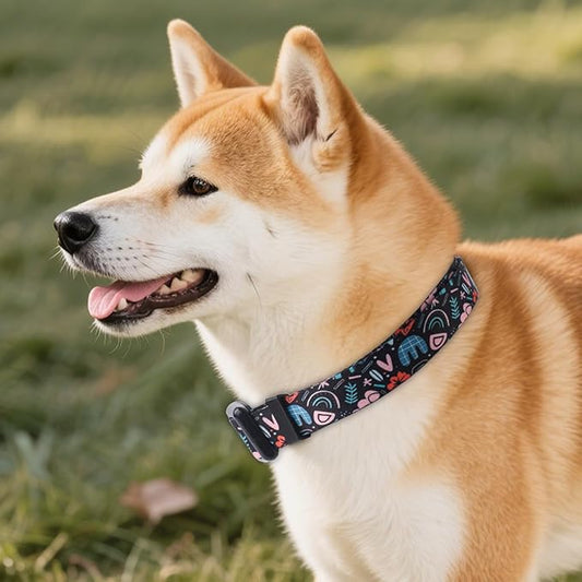 QQPETS Adjustable Soft Dog Collar: Print Flower Pink Multicolor Cute Patterns for XS Small Medium Large Pet Girl Boy Puppy Walking Running Training