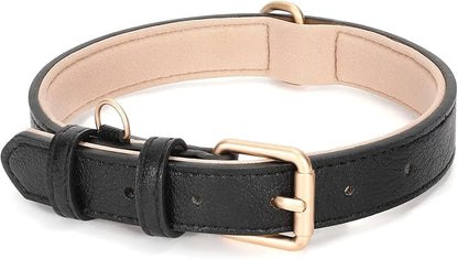 WHIPPY Leather Dog Collar for Small Medium Large Dog Adjustable Soft Breathable Leather Padded Puppy Collar with Alloy Buckle Heavy Duty Waterproof Classic Dog Pet Collar,Black,L